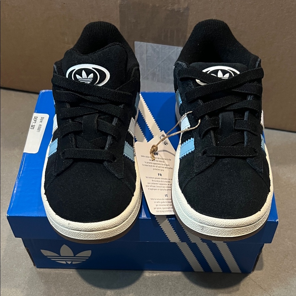 Adidas Campus 00s EL I Kids Black Sneakers with Blue Stripes